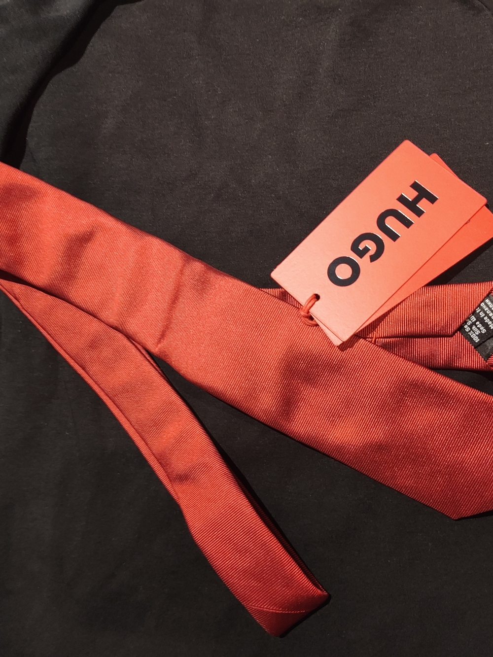 HUGO Orange-Red Silk Slim Tie